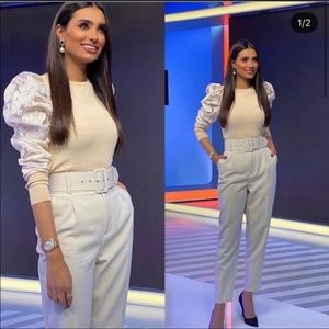 Zara puff sleeve cream top sm